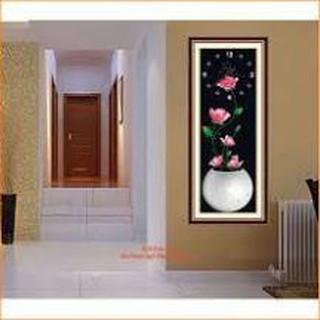 Tranh đính đá đồng hồ bình hoa (đá abc cao cấp. kích thước: 95cm x 37cm