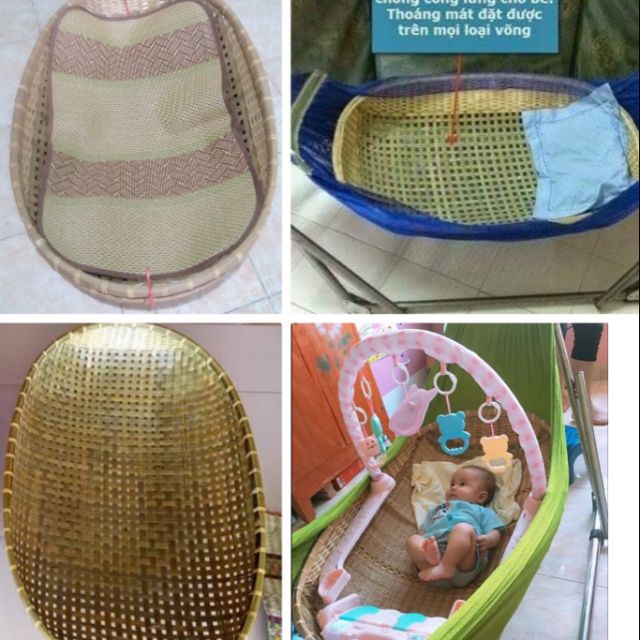 Nôi tre + chiếu lót điều hòa 2 mùa