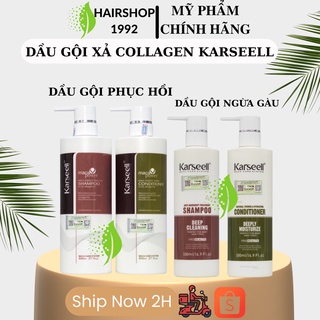 Cặp dầu gội xả collagen Karseell siêu mượt siêu phục hồi tóc hư tổn nặng | Bộ dầu gội xả collagen KARSEELL 800ml * 2