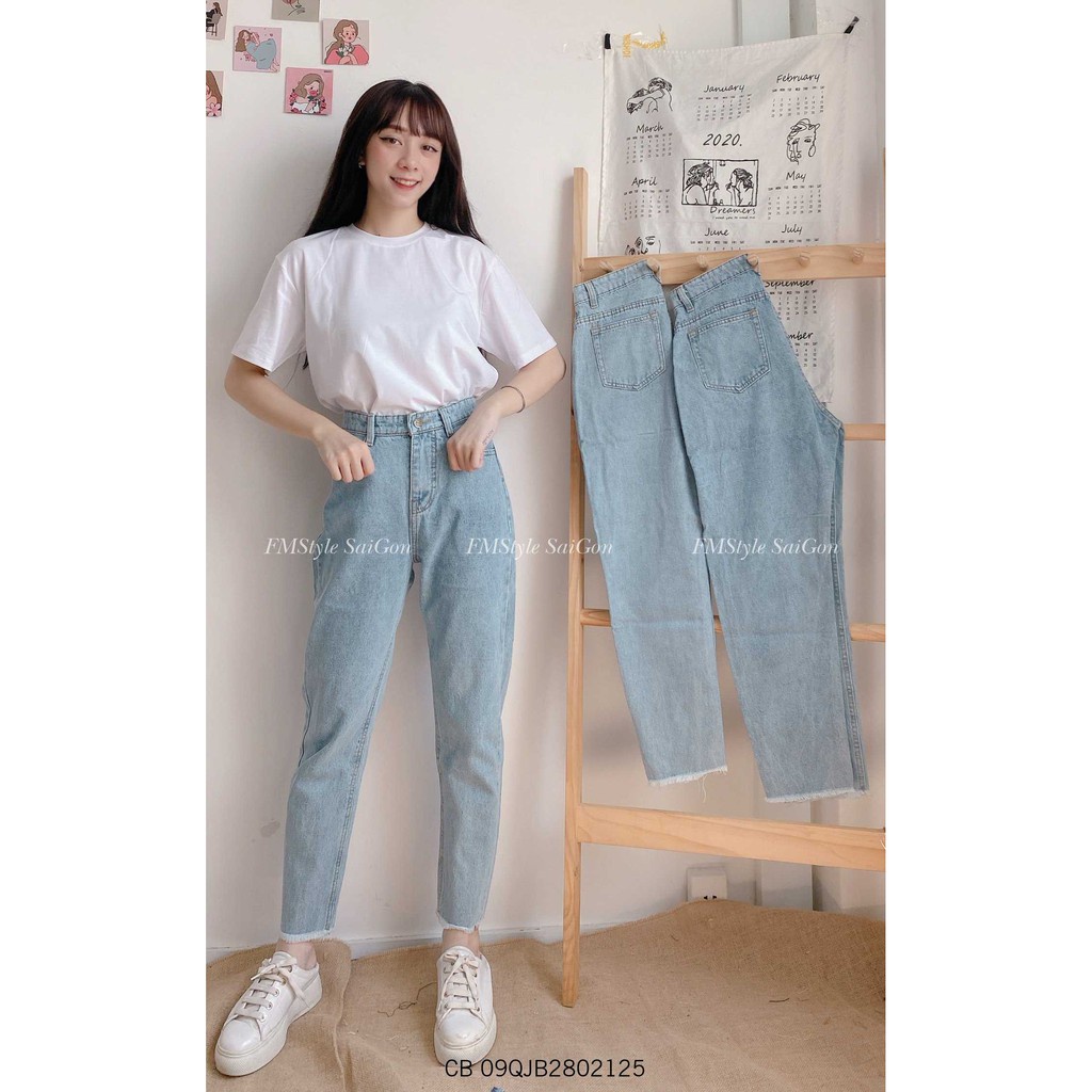 Quần jean nữ ống rộng ❤️ laitua Cạp lưng cao màu xanh dáng ống suông chất bò dầy dặn trẻ trung LXlaitua
