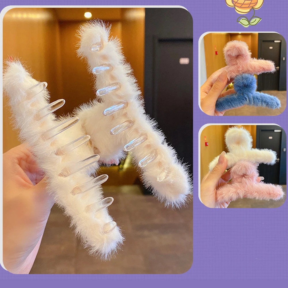 Kẹp tóc càng cua cỡ lớn phối lông mềm giữ ấm mùa thu đông thời trang cho nữ