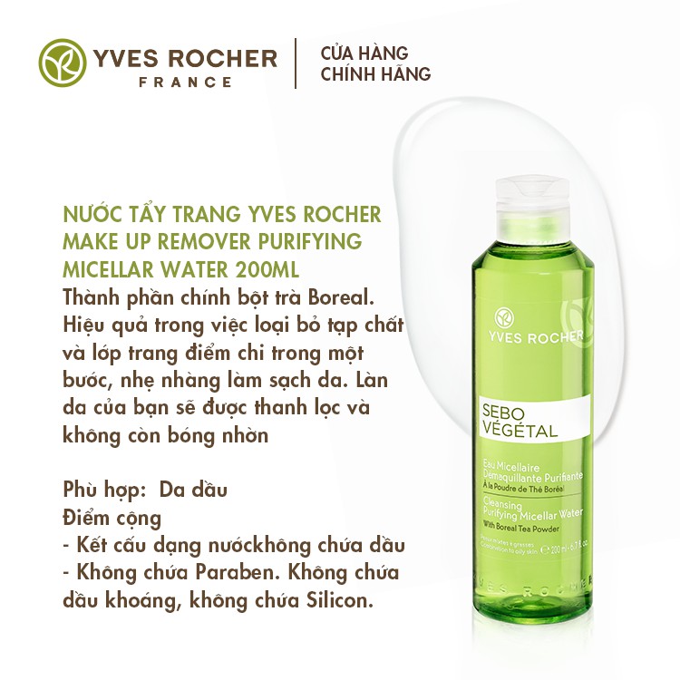 Nước Tẩy Trang Yves Rocher Make Up Remover Purifying Micellar Water 200ml