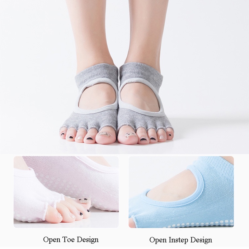 Tất tập pilates khiêu vũ thể thao yoga cotton hở năm ngón chống trượt chuyên dụng cho nữ