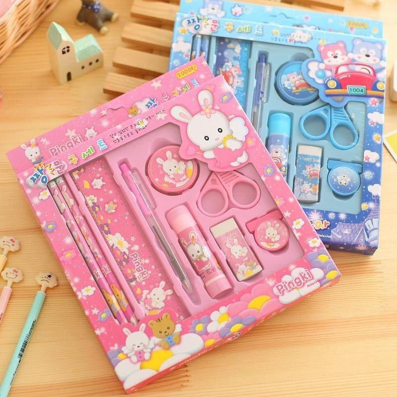 Bộ Dụng Cụ Học Tập 9 Chi Tiết Họa Tiết Thú Hoạt Hình Xinh Xắn Dễ Thương Cho Bé - 88022 SI LE GIA DUNG