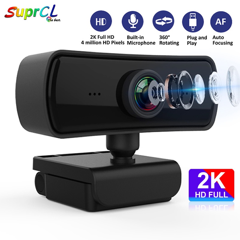Webcam hd 2k 1560x1440p có thể xoay kèm micro tiện lợi cho pc / laptop