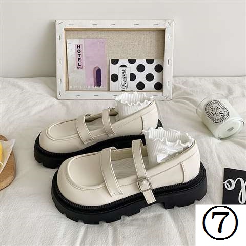 Giày Cao Gót Mũi Tròn Chất Liệu Da Phong Cách Retro Nhật Bản