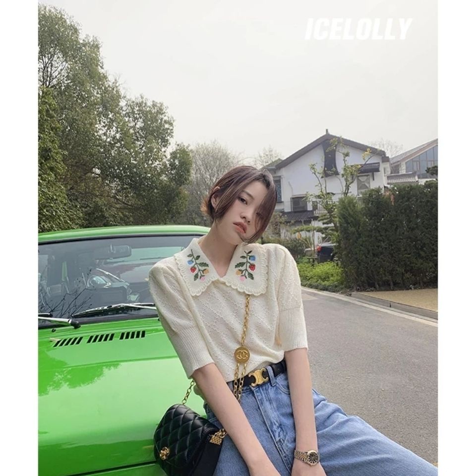 Áo Dệt Kim Vải Lụa Lạnh Mỏng Cổ Búp Bê Thời Trang Mùa Hè Năm 2021