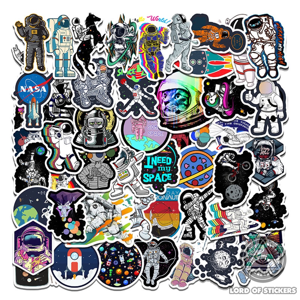 Set 50 Hình Dán Sticker Chủ Đề Không Gian Vũ Trụ NASA Cute Chống Thấm Nước Trang Trí Mũ Bảo Hiểm, Laptop, Ván Trượt, Sổ