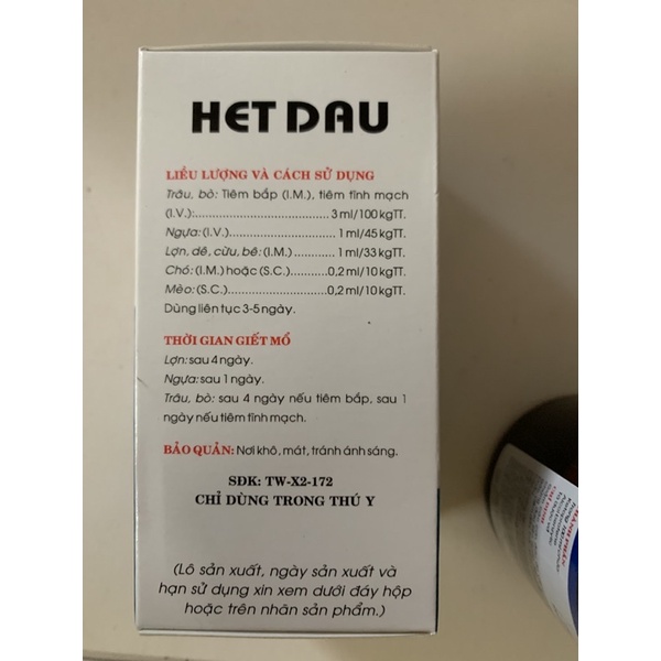 HET DAU 100ml - h.ạ s.ốt, gi.ảm đ.au, ch.ống phù nề trên chó mèo, lợn, trâu, bò