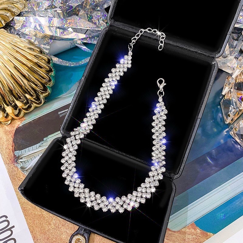 Vòng Cổ Choker Đính Đá 3 Tầng Phong Cách Hàn Quốc