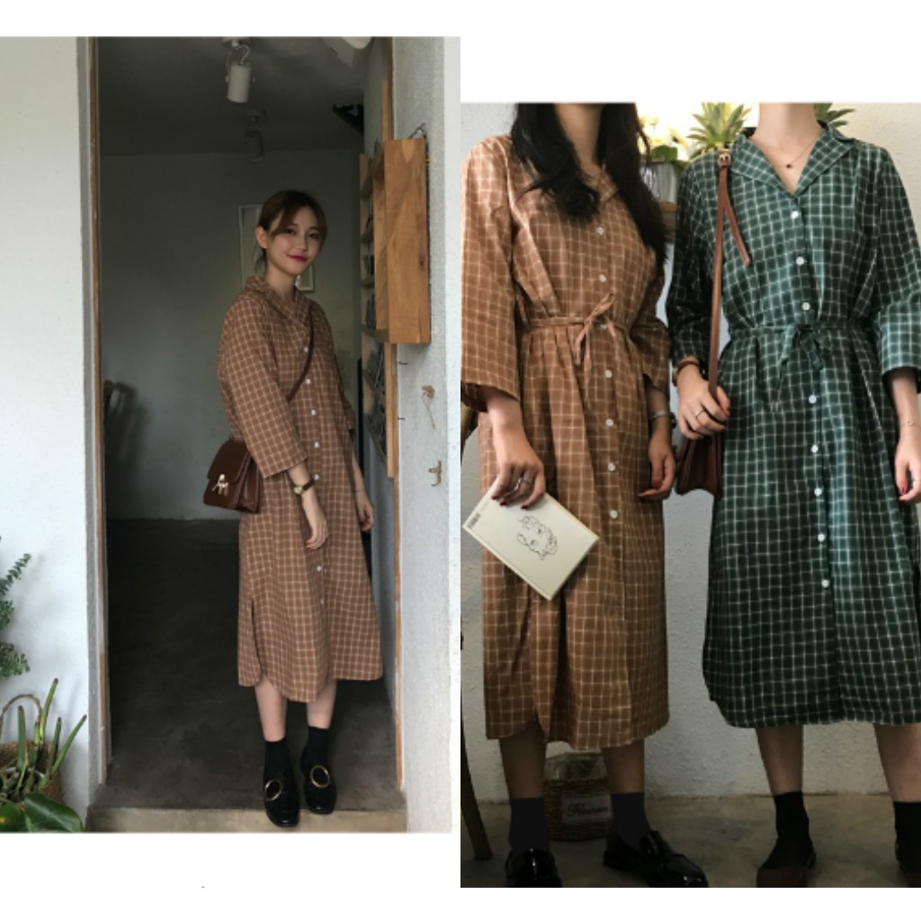 Váy sơmi caro Retro (AS07) - Hàng có sẵn