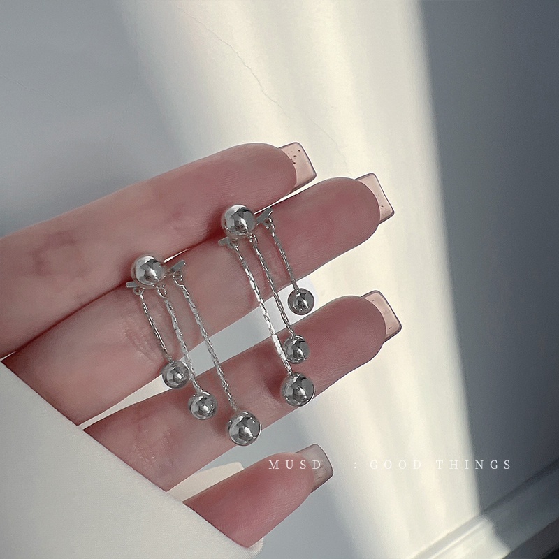 Khuyên Tai Dạng Hạt Thả Màu Bạc Đơn Giản Thời Trang Cho Nữ