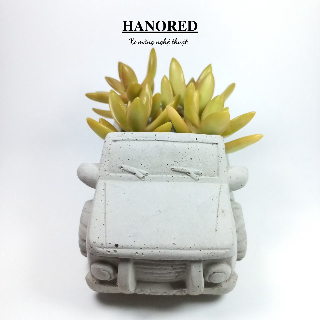 Chậu xi măng mini hình xe ô tô thể thao phượt mui phẳng HANORED trồng sen đá, xương rồng, tô tượng kích thước 14×9×7(cm)