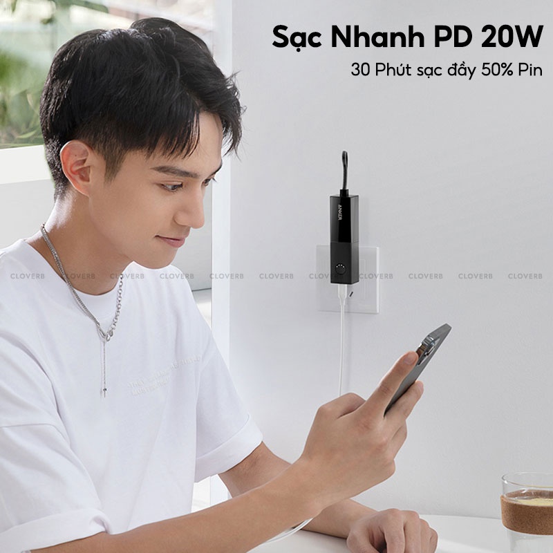 Pin Dự Phòng Anker 511 PowerCore Fusion 5K Kiêm Củ Sạc Nhanh 20W, 30 Phút Sạc Đầy 50% Pin, Dung Lượng 5000mAh, Nhỏ Gọn