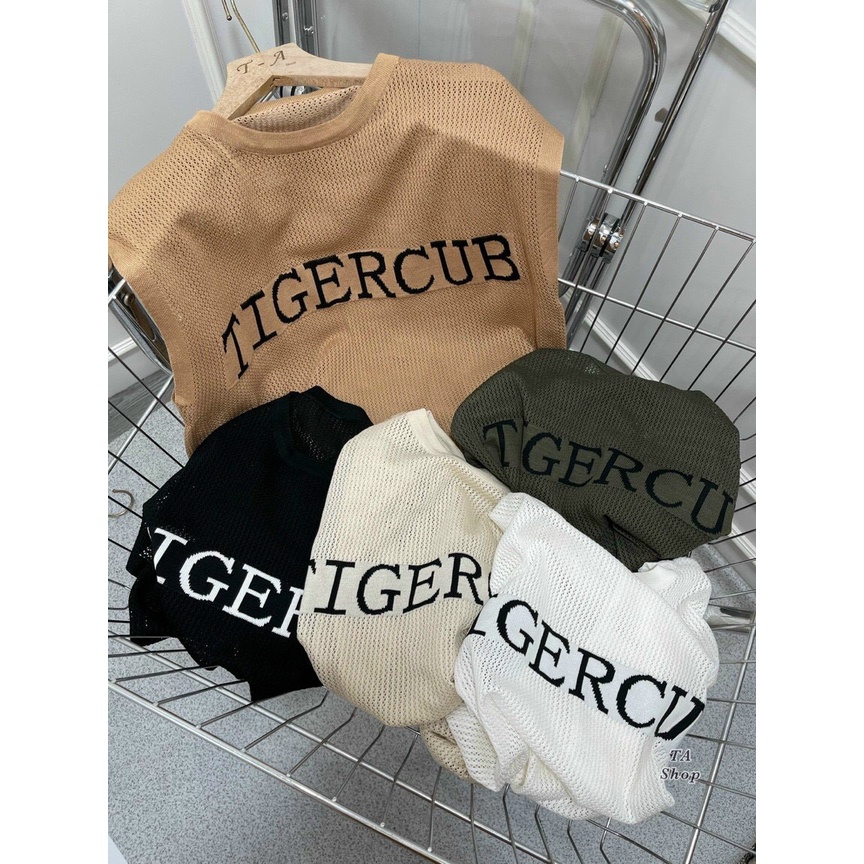 Áo lưới len Montoghi dệt kim Quảng Châu TIGERCUB tay hến cổ tròn xinh xắn