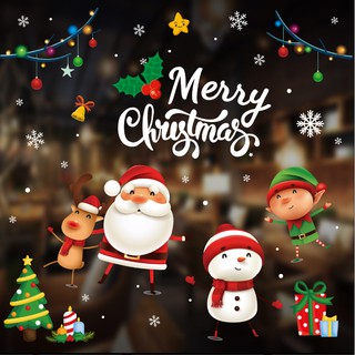 Decal trang trí giáng sinh hít tĩnh điện PP14 - ông già noel và chú lùn áo xanh