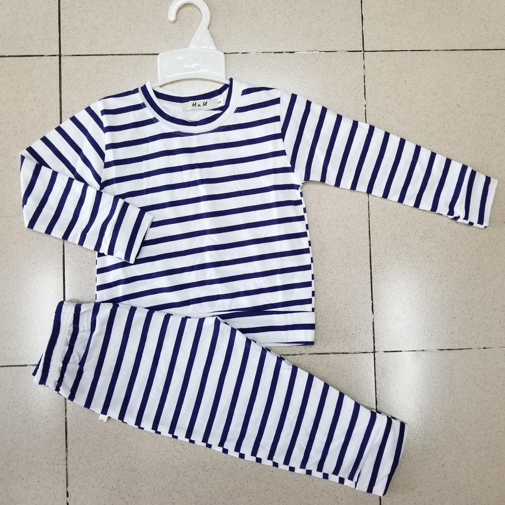 Bộ thun cotton sọc tay dài cho bé khi trời se lạnh