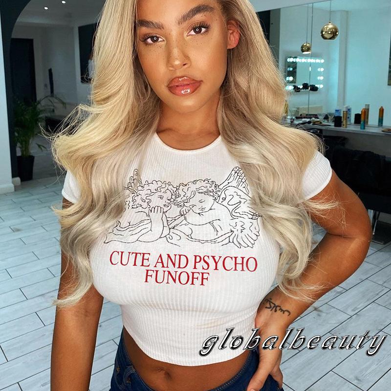 Áo croptop ngắn tay in hoạ tiết thiên thần xinh xắn dành cho nữ