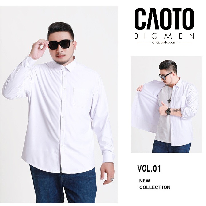 Áo Sơ Mi Trơn Big Size Nam Dài Tay Trắng – HÀNG CHÍNH HÃNG Size 2XL 3XL 4XL 5Xl 6XL 7XL 8XL