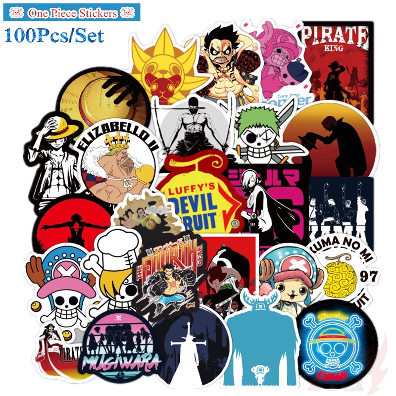 Bộ 100 miếng sticker in họa tiết hoạt hình One Piece doodle hỗn hợp trang trí vali/laptop/ván trượt