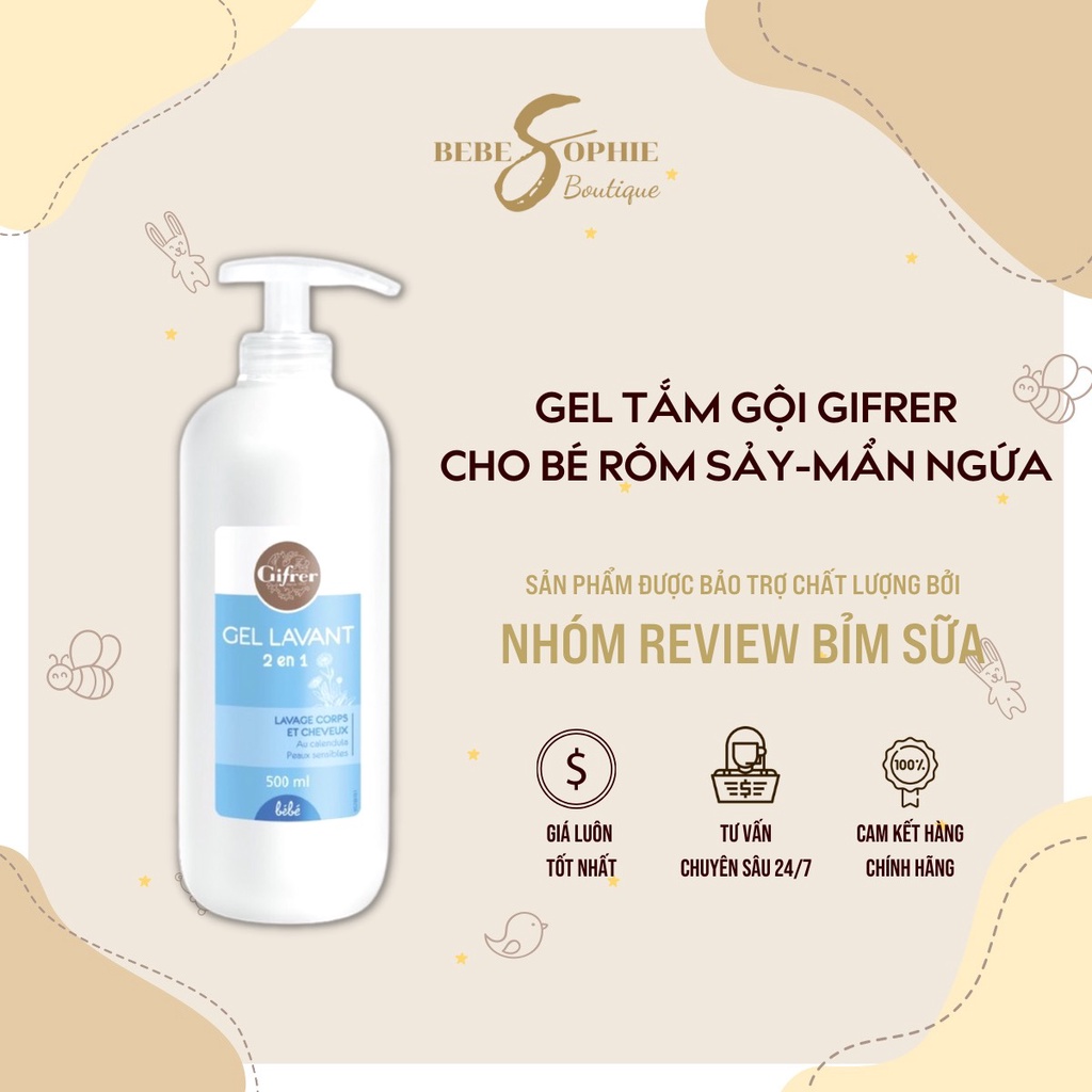 Sữa tắm gội 2in1 cho bé mẩn ngứa, rôm sảy, da nhạy cảm - GIFRER PHÁP 500ML