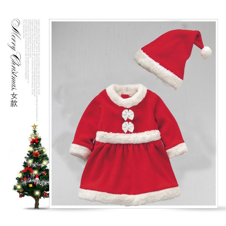 Bộ đầm liền noel giáng sinh kèm nón cho bé gái