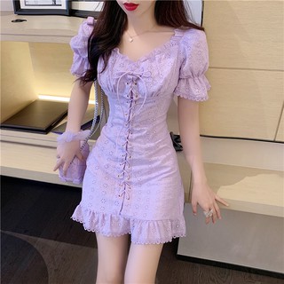 Đầm tím trễ vai đan dây ngực siu xinh (có hình thật)
