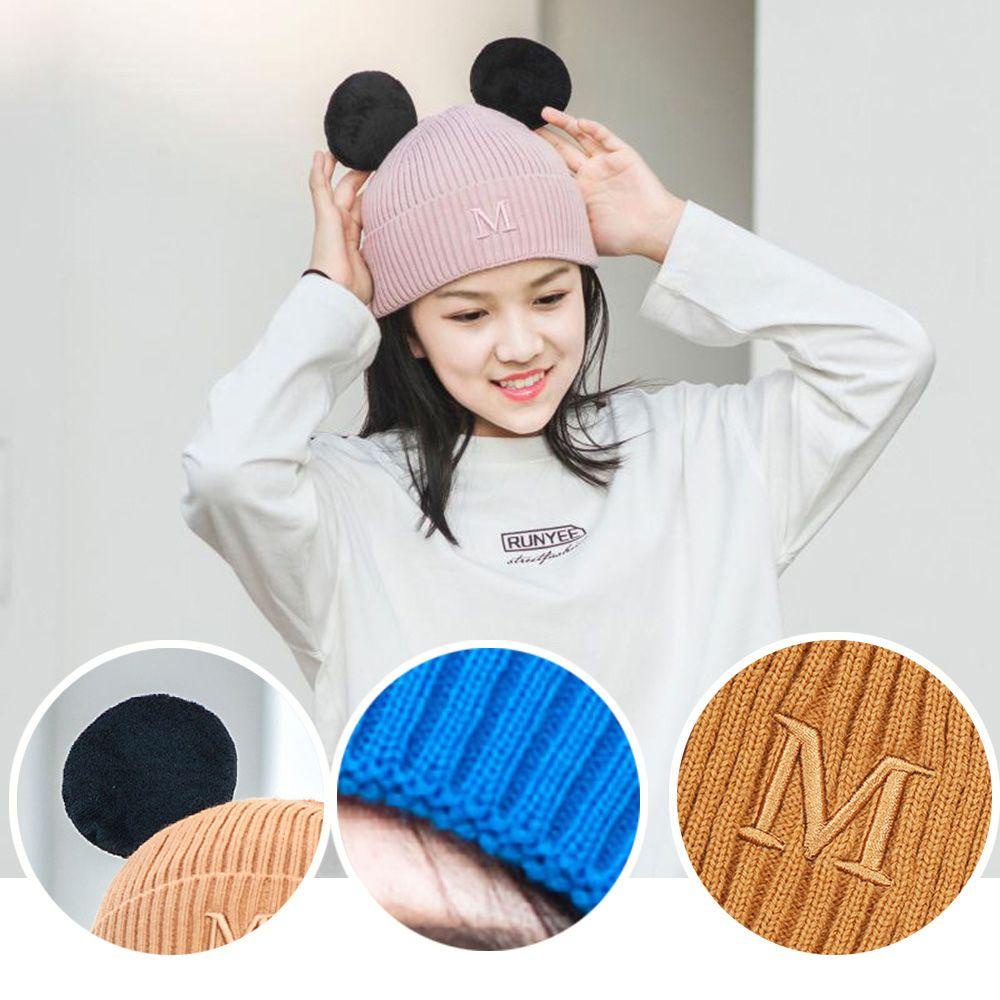 LAY Nón Tai Bèo Dày Dặn Ấm Áp Co Giãn Thêu Họa Tiết Dễ Thương