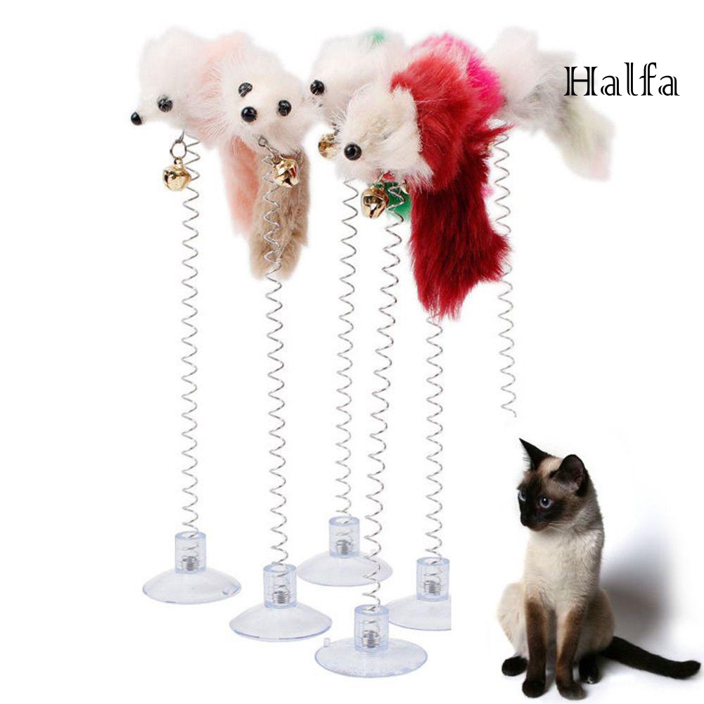 Đồ chơi chuột lông gắn lò xo tương tác cho mèo