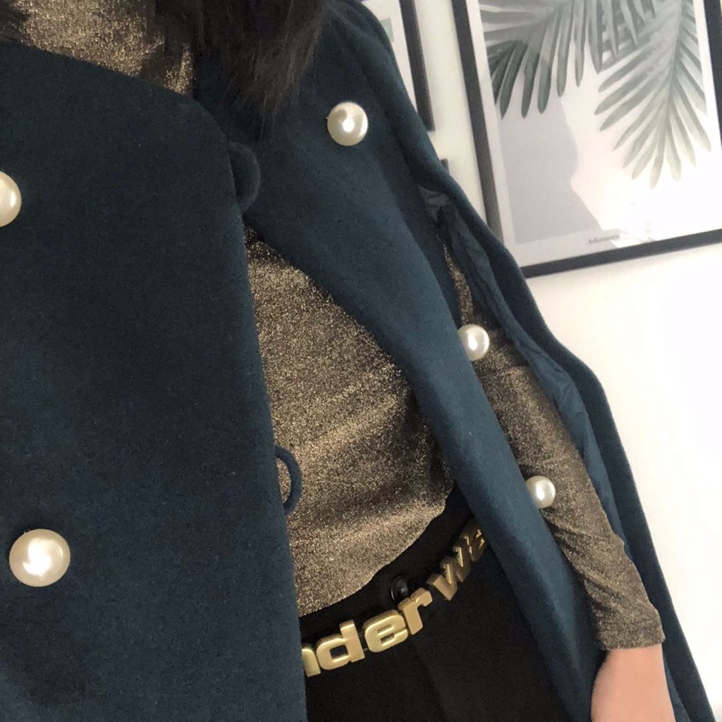 Sẵn sàng! Alexander wang! Thắt Lưng Da Màu Trơn Khóa Kim Loại Thời Trang