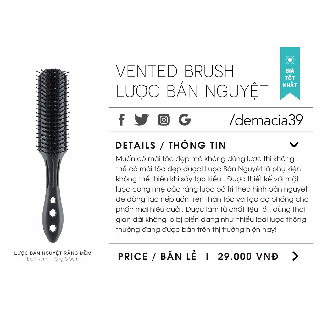 Lược bán nguyệt Vented Brush uốn tóc cao cấp chính hãng