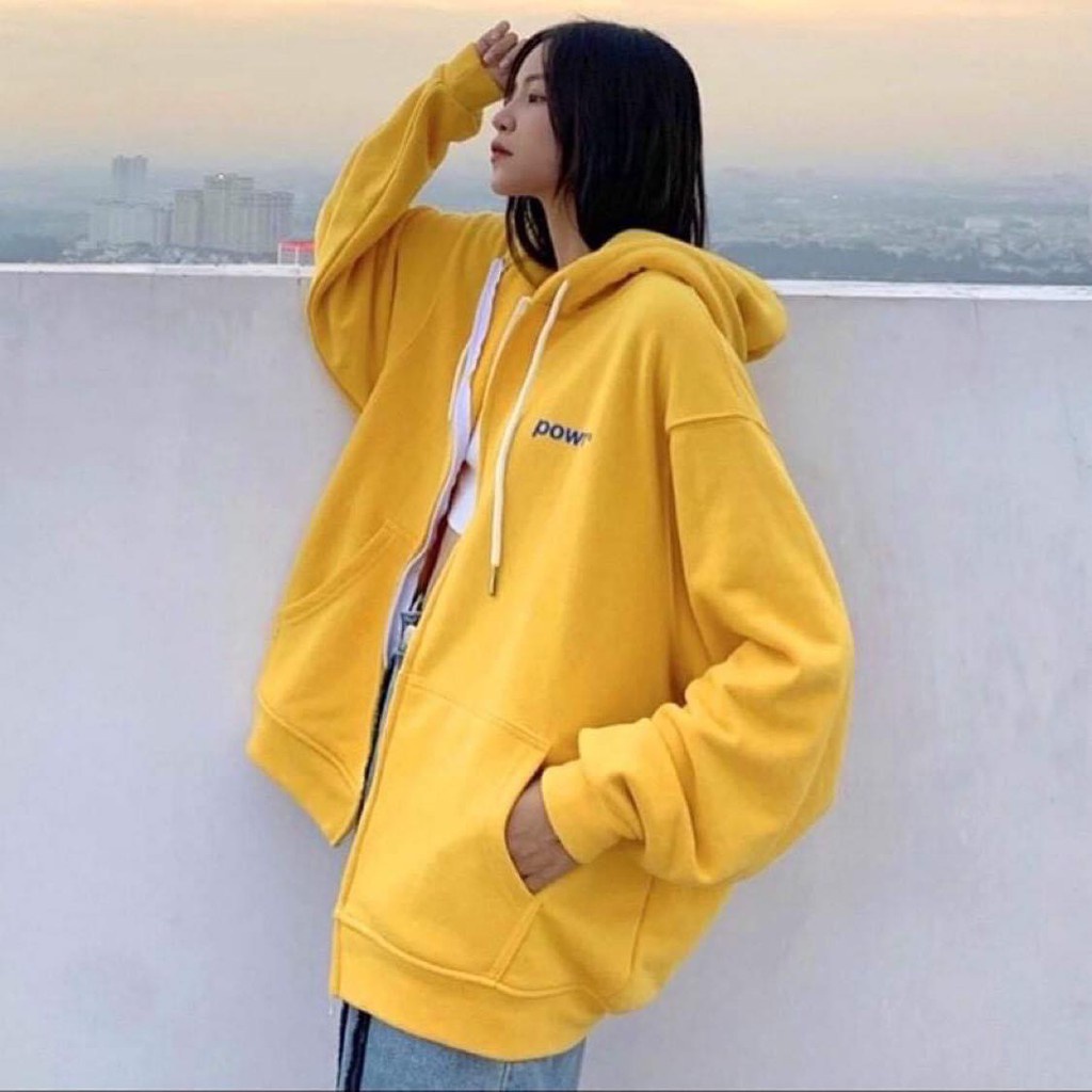 Áo Khoác Hoodie Nỉ Nữ Form Rộng Có Dây Kéo In POWR POWR