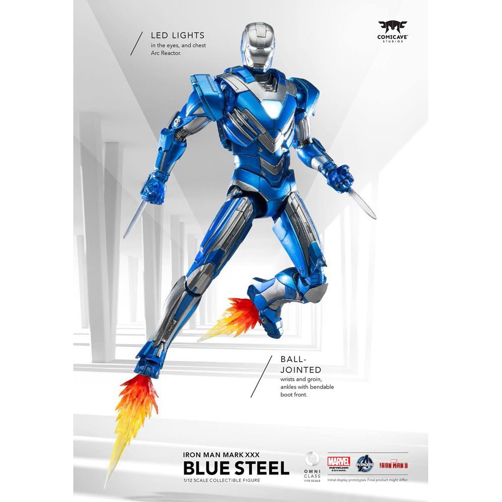 Mô hình Chính Hãng Comicave x Marvel Iron Man Mark 30 MK30 Blue Steel Die-Cast 1/12