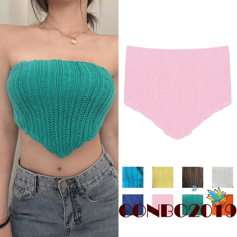 Áo Ống len Dệt Kim Không Tay Màu Sắc Trơn Thời Trang Cho Nữ