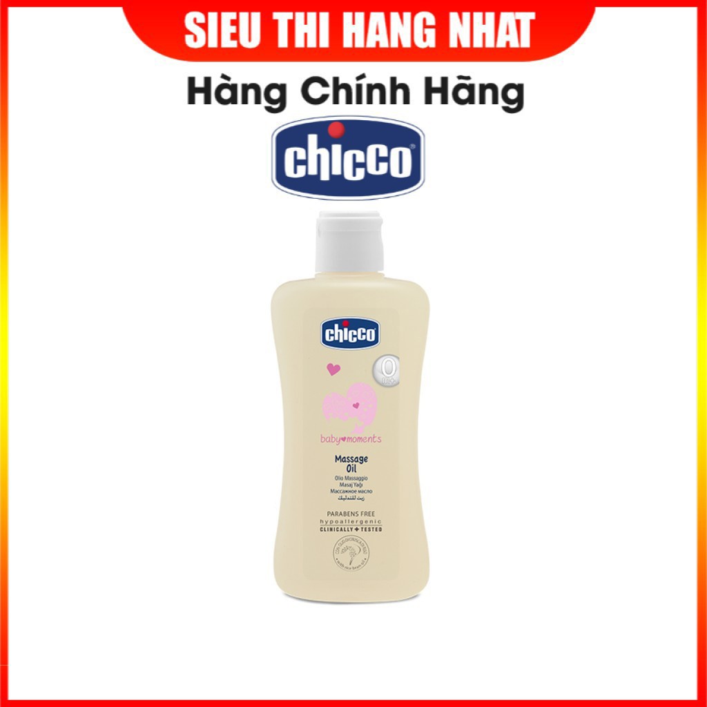 Dầu mát-xa Chicco 200ml cho trẻ sơ sinh, giúp làm sạch và dưỡng ẩm da, an toàn tuyệt đối cho bé