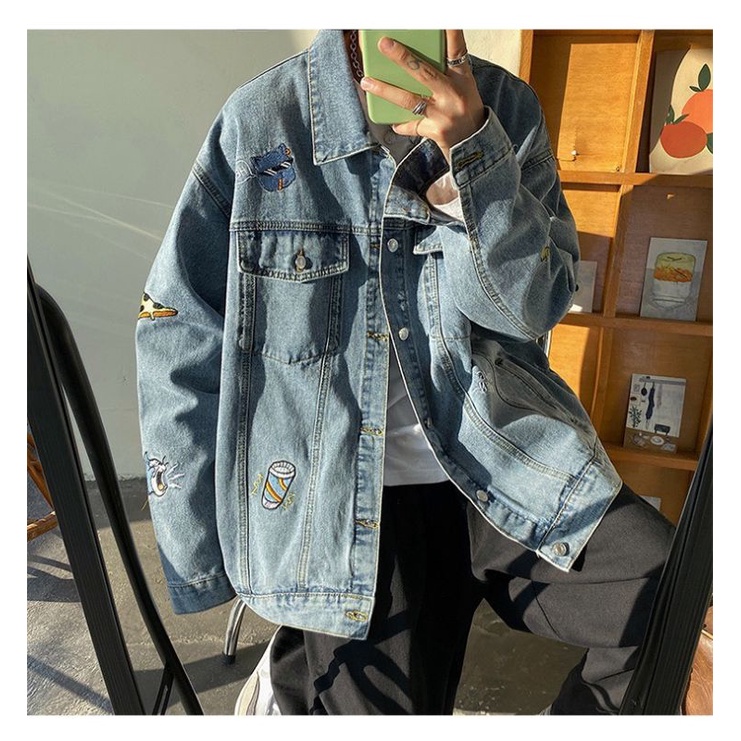 Áo khoác Jeasn Bò Denim Jacket Thêu Hàn Quốc. (thêu 8 chi tiết)