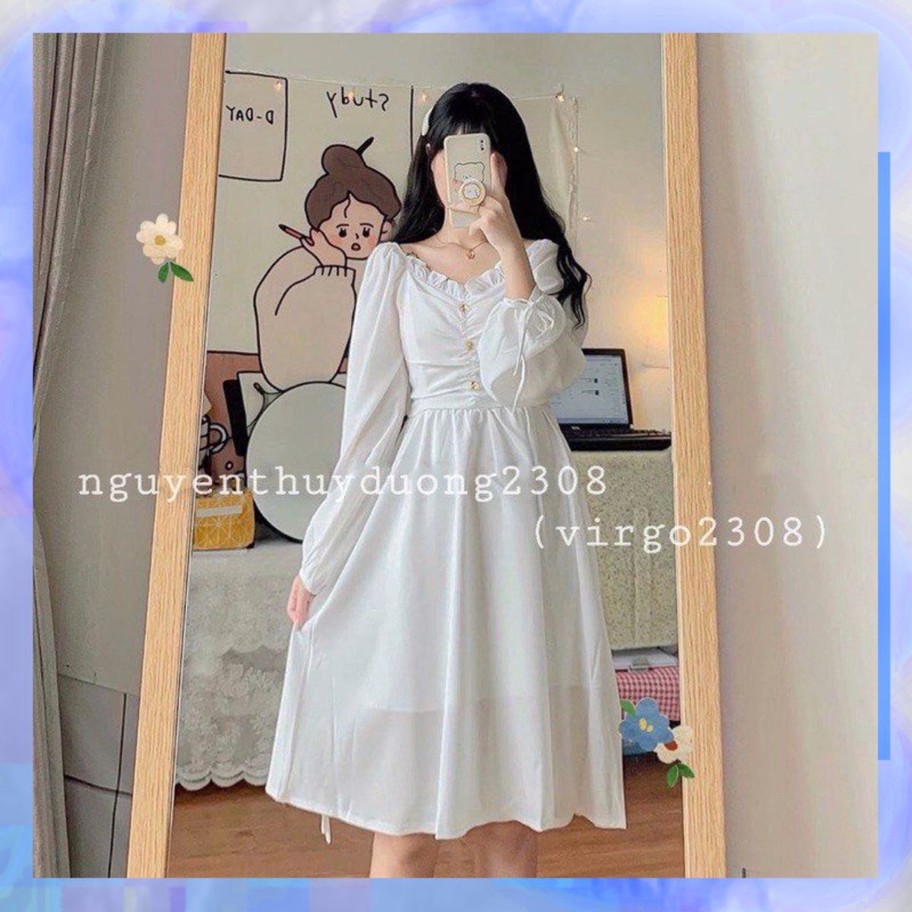 Váy tiểu thư 2 dây nơ cổ kiểu dáng HQ yêu hết nấc. hangtotgiare98
