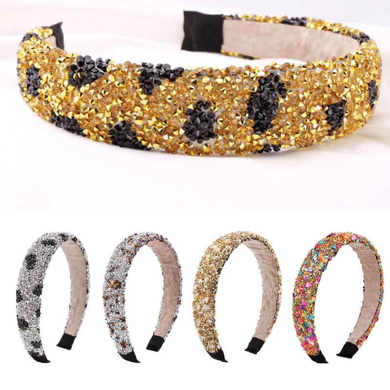 Băng Đô Bandana Họa Tiết Da Báo Đính Hạt Pha Lê Lấp Lánh Phong Cách Baroque