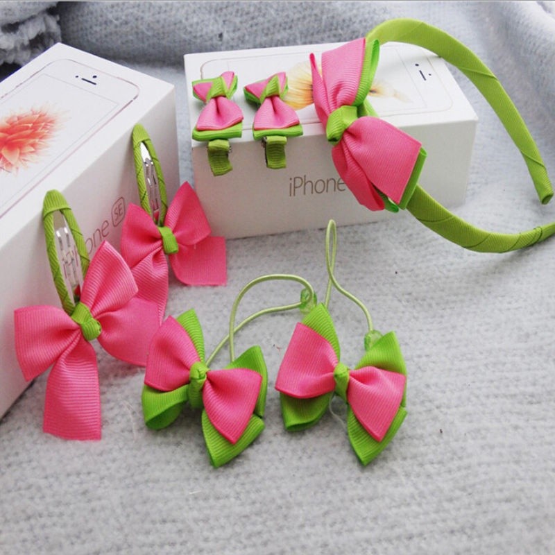 ღ♛ღ7Pcs/set Cute Kids Girl Baby Toddler Bow Barrette Hair Band Accessories Headwear