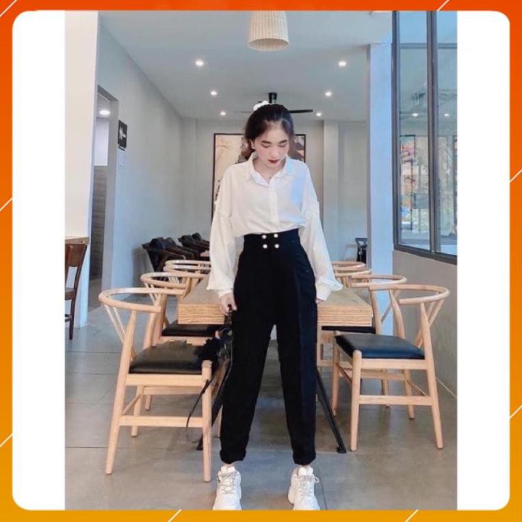 Quần baggy nữ 4 cúc cạp cao mẫu mới - Quần baggy 4 khuy siêu sang lên dáng cực đẹp | BigBuy360 - bigbuy360.vn
