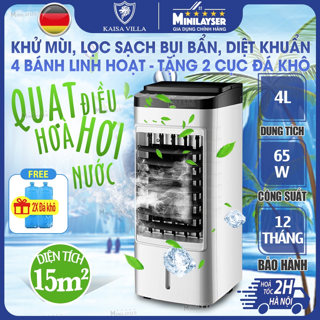 Quạt Điều Hòa Hơi Nước Kaisa Villa Dung tích 4 lít 65W, Quạt Hơi Nước Mini Lọc Bụi Bẩn, Khử Mùi Và Diệt Khuẩn Cao Cấp