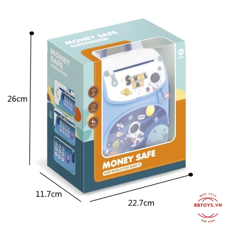 Đồ chơi Balo tiết kiệm cho bé có khóa, đèn, nhạc (tặng kèm 3 pin AA) (BBTOYS: 51)