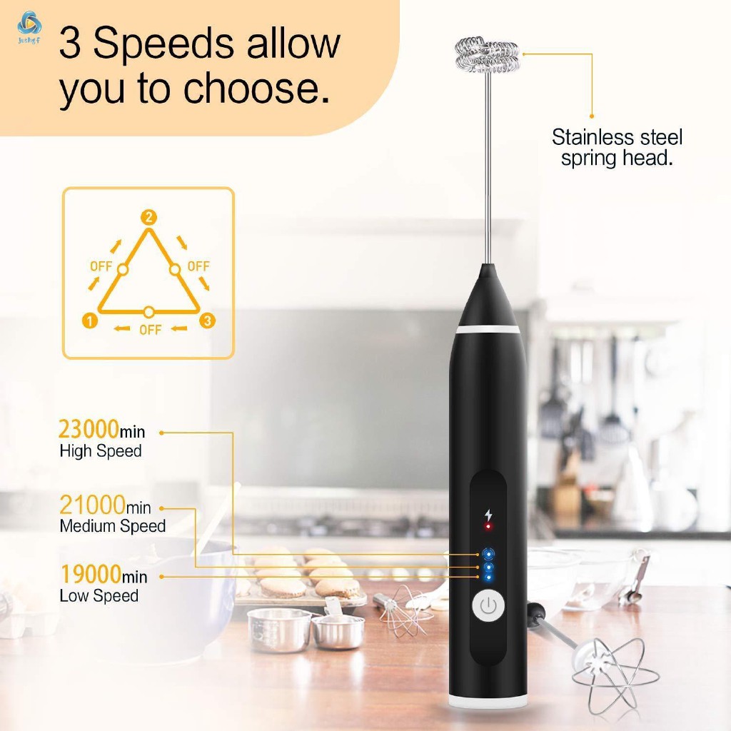 Máy Đánh Trứng, Đánh Sữa Và Tạo Bọt Cafe Di Động Cầm Tay 3 Tốc Độ Sử Dụng Pin Sạc Cao Cấp