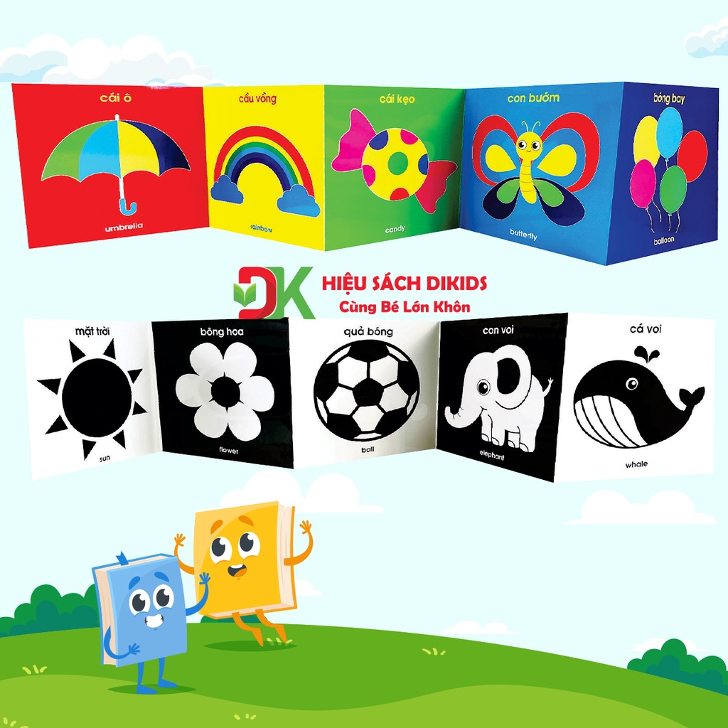 Sách - Flashcard kích thích thị giác cho trẻ sơ sinh song ngữ Anh Việt 40 tranh