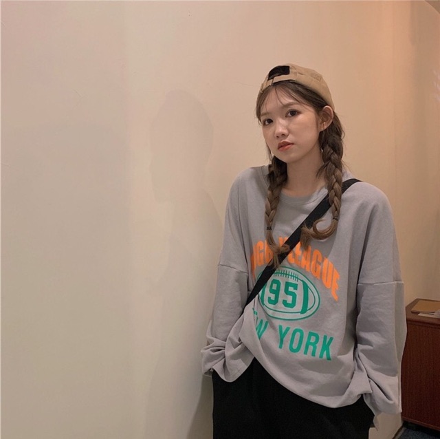 Áo pull NY T-SHIRT áo thun oversize tay dài form rộng hoạ tiết chữ basic dễ mix hàng nhập quảng châu chất thun xịn