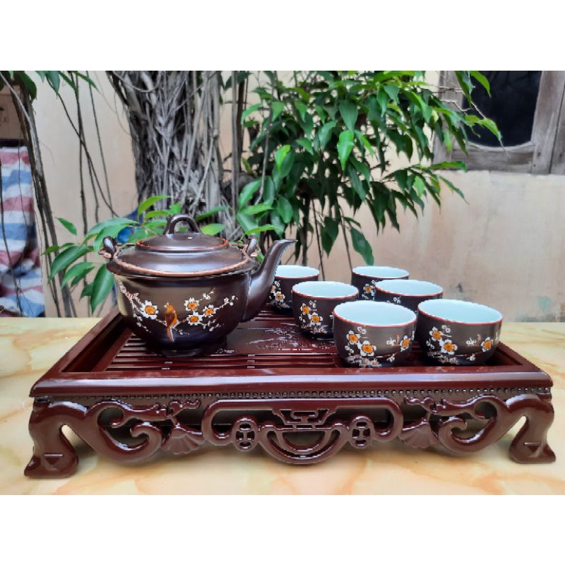 Combo Ấm Trà Bát Tràng Cao Cấp Họa Tiết Sen Đào Và Phụ Kiện Được Chọn Mẫu - Duonghieu6789