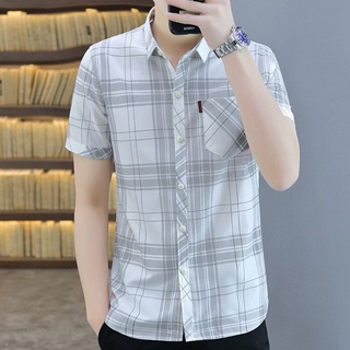 Áo Sơ Mi Nam Ngắn Tay ❤️ Áo Sơ Mi Nam Cộc Tay In Caro 3D Phối Túi Thời Trang Erina Cao Cấp Form Áo Chuẩn