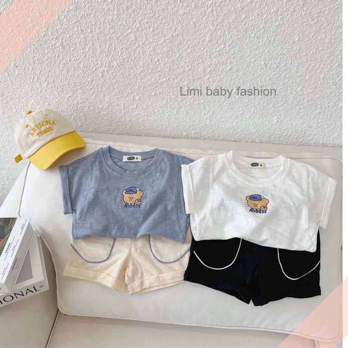 Bộ cotton xước cộc in gấu Limi cho bé
