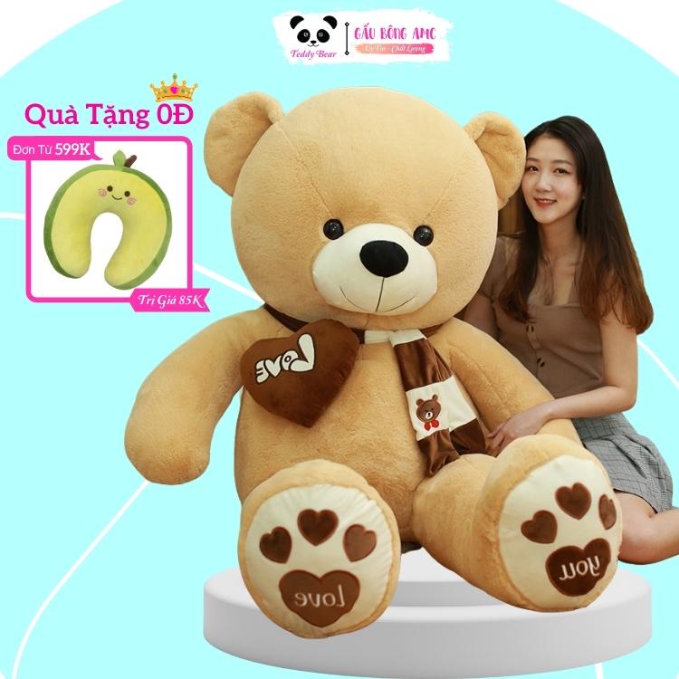 Gấu Bông Teddy Quàng Khăn, Gối Ôm Hình Thú Siêu To Khổng Lồ Nhiều Kích Thước 90cm 1m2 1m5 1m8