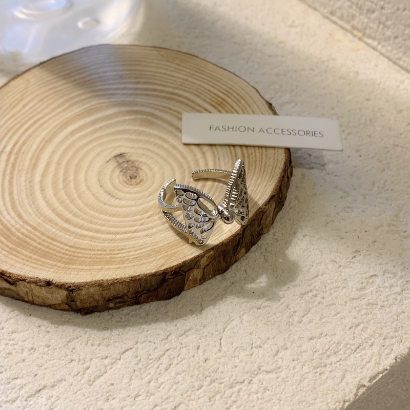 Nhẫn nữ bạc hình cánh bướm bằng hợp kim có thể điều chỉnh R012